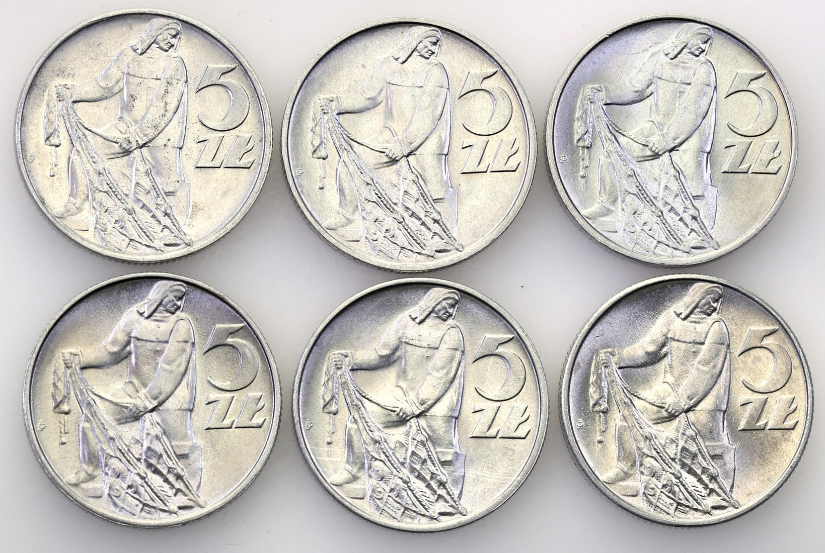 PRL. 5 złotych 1960-1974 rybak , zestaw 6 monet